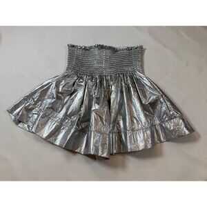 Koch Metallic Silver Smocked High-Waist Shorts Size S USA-Made Shiny (bin S113)